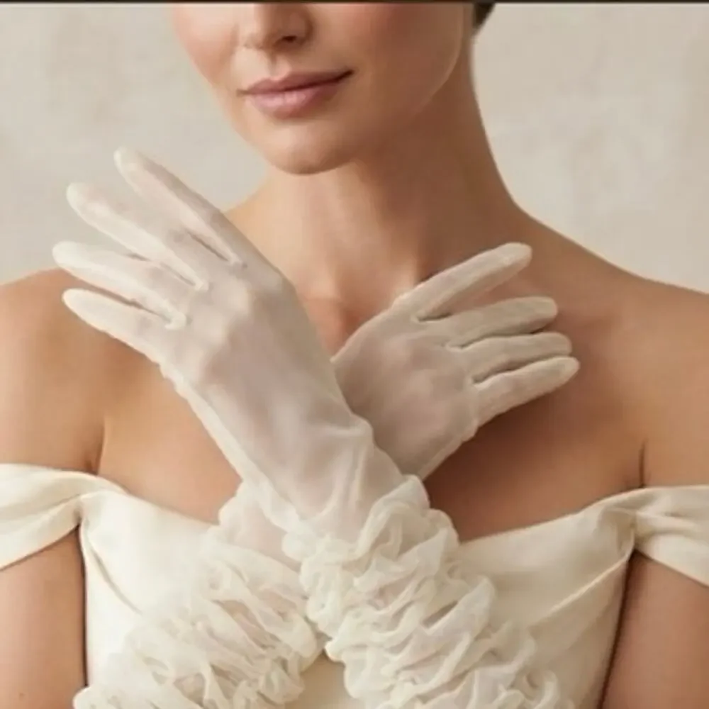 Vintage 70's Paris Glove Ruched Nylon Semi-Sheer Dress Gloves